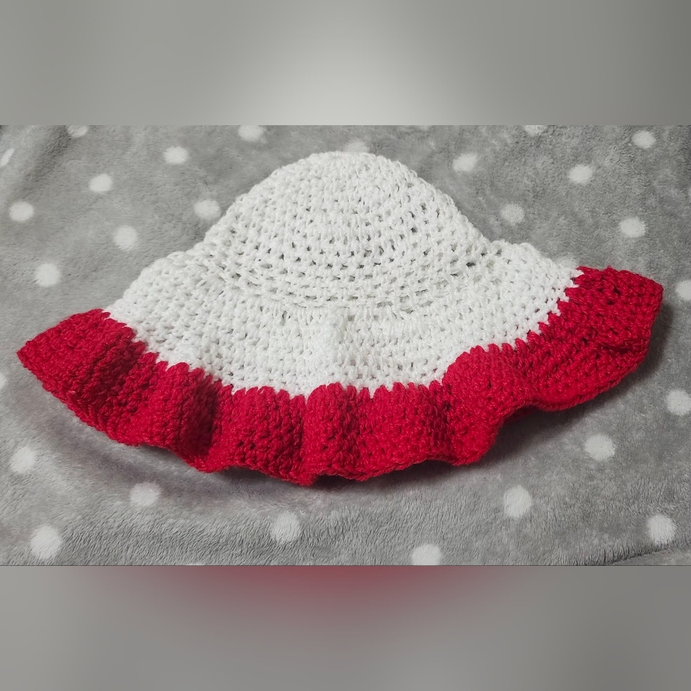 Red and White Handmade Ruffle Hat